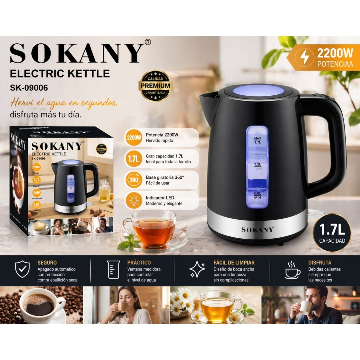 HERVIDOR ELÉCTRICO SOKANY 1.7L